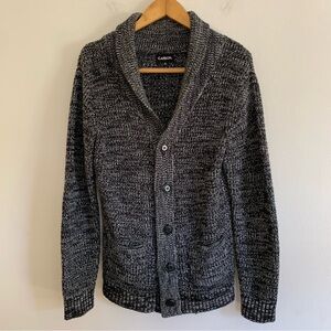 Carbon Men's Shawl Collar Cardigan in Charcoal Gray Black Marled
